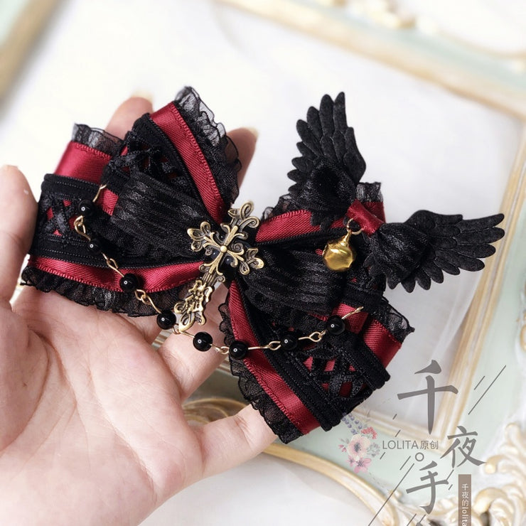 Devil Meow Bat Wing and Cross Decorated Gothic Hairclip