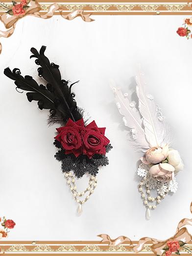 Feathers Pearls Chain Rose Brooch