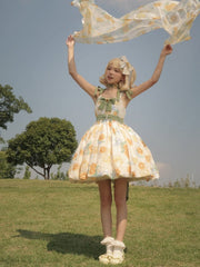 Sunflowers Print Bubble Skirt Summer Dress