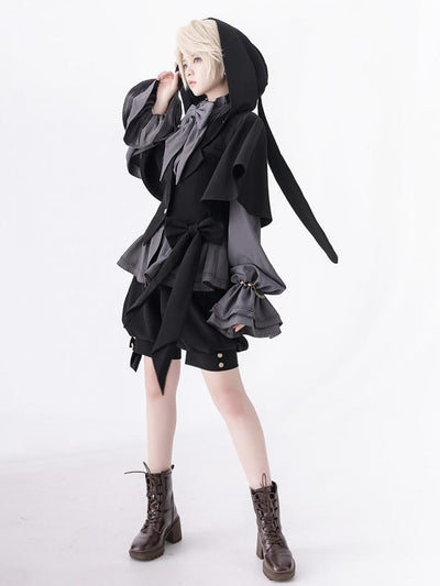 Black Ouji Fashion Jacket with Oversized Bunny Ears Hood