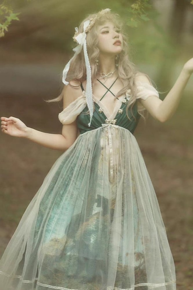 Deep V-neck Empire Waist Forest Fairy Dress