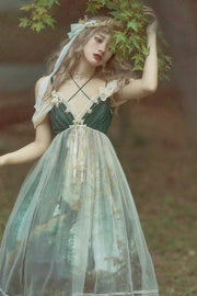 Deep V-neck Empire Waist Forest Fairy Dress