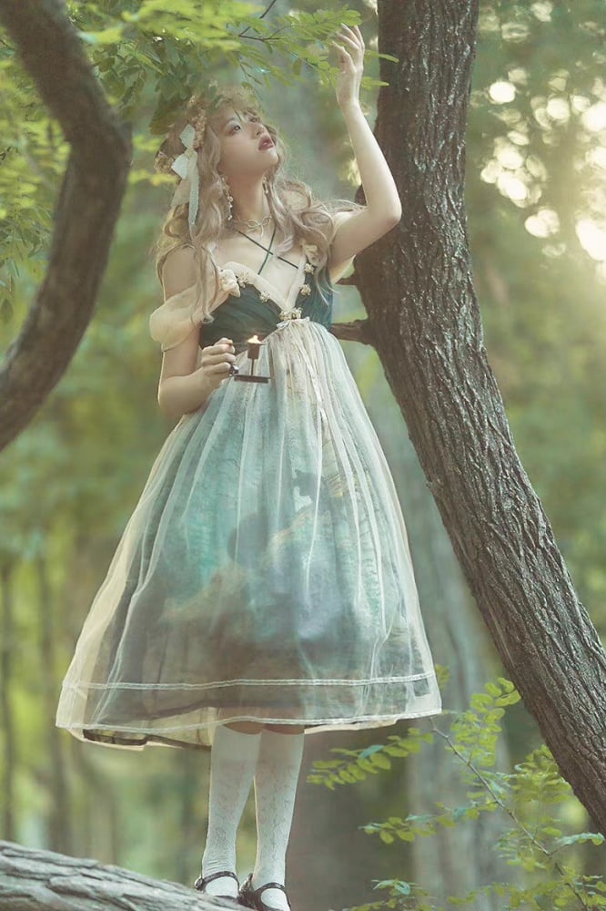 Deep V-neck Empire Waist Forest Fairy Dress