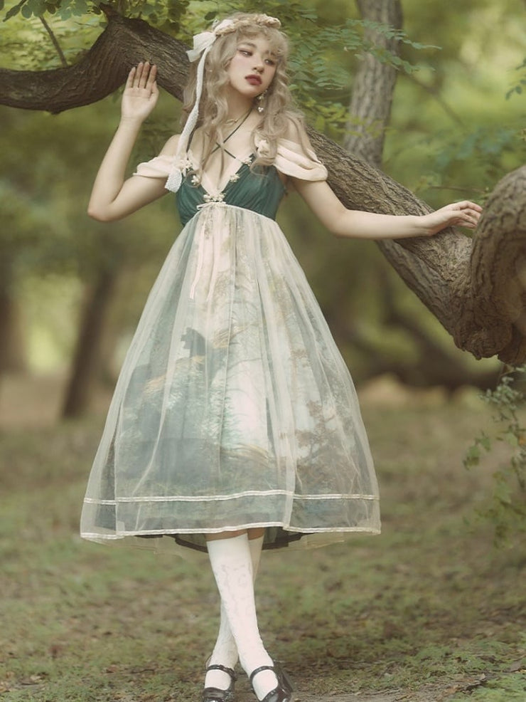 Deep V-neck Empire Waist Forest Fairy Dress
