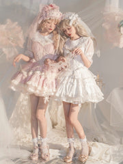 White Hime Corset Dress Tiered Ruffles Hem Lolita Jumper Skirt