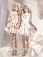 White Hime Corset Dress Tiered Ruffles Hem Lolita Jumper Skirt