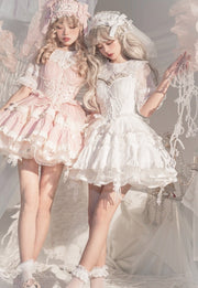 White Hime Corset Dress Tiered Ruffles Hem Lolita Jumper Skirt