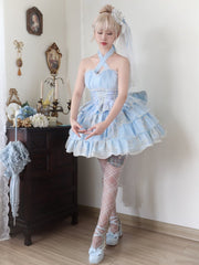 Plus Size Friendly Blue Tiered Ruffle Skirt Hime Jumper Skirt