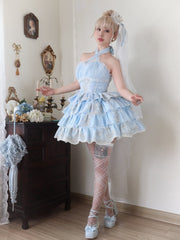 Plus Size Friendly Blue Tiered Ruffle Skirt Hime Jumper Skirt