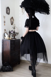 Black Gothic Rose Cross Embroidery Top + Skirt Set