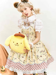 Yellow Pom Pom Purin Print Sweet Lolita Jumper Skirt with Free Bag and Socks