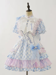 Cinnamoroll Birthday Party Dress Plaid Pattern Cinnamoroll Puppy Print One Piece