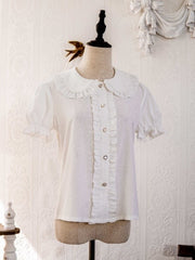 White Peter Pan Collar Short Puff Sleeves Blouse