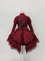 Wine Red Rose Ribs Embroidery Gothic Jumper Skirt/Jumper Skirt+Bolero Set