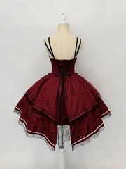 Wine Red Rose Ribs Embroidery Gothic Jumper Skirt/Jumper Skirt+Bolero Set