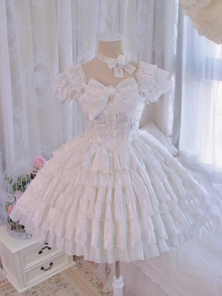 White Tiered Ruffles Skirt One Piece Hanayome Dress