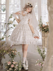 White Tiered Ruffles Skirt One Piece Hanayome Dress