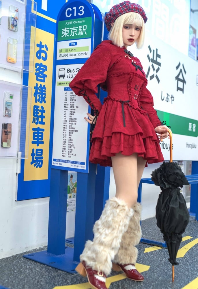 Little Red Ridding Hood Harajuku Fashion Red Short Jumper Skirt / Hunter JSK Bloomers Bolero Set