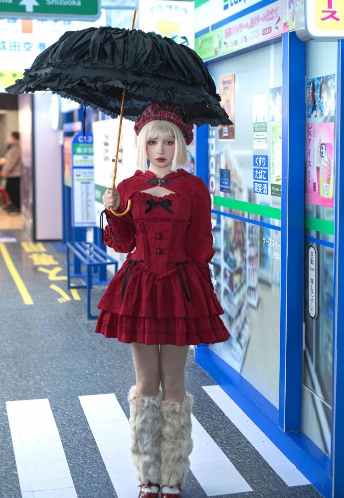 Little Red Ridding Hood Harajuku Fashion Red Short Jumper Skirt / Hunter JSK Bloomers Bolero Set