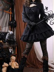 Black Hunter Sweetheart Neck Buckle Straps Basque Waist Tiered Flounce Skirt Jumper Skirt / JSK Bloomers Bolero Set