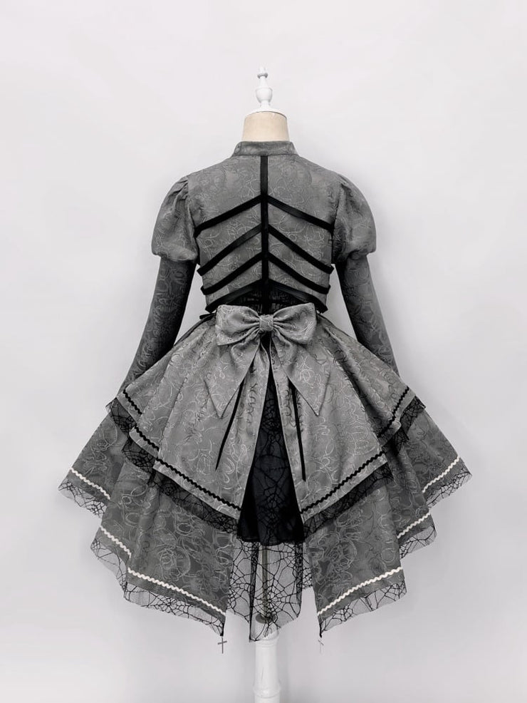 Gray Rose Ribs Embroidery Gothic Jumper Skirt/Jumper Skirt+Bolero Set