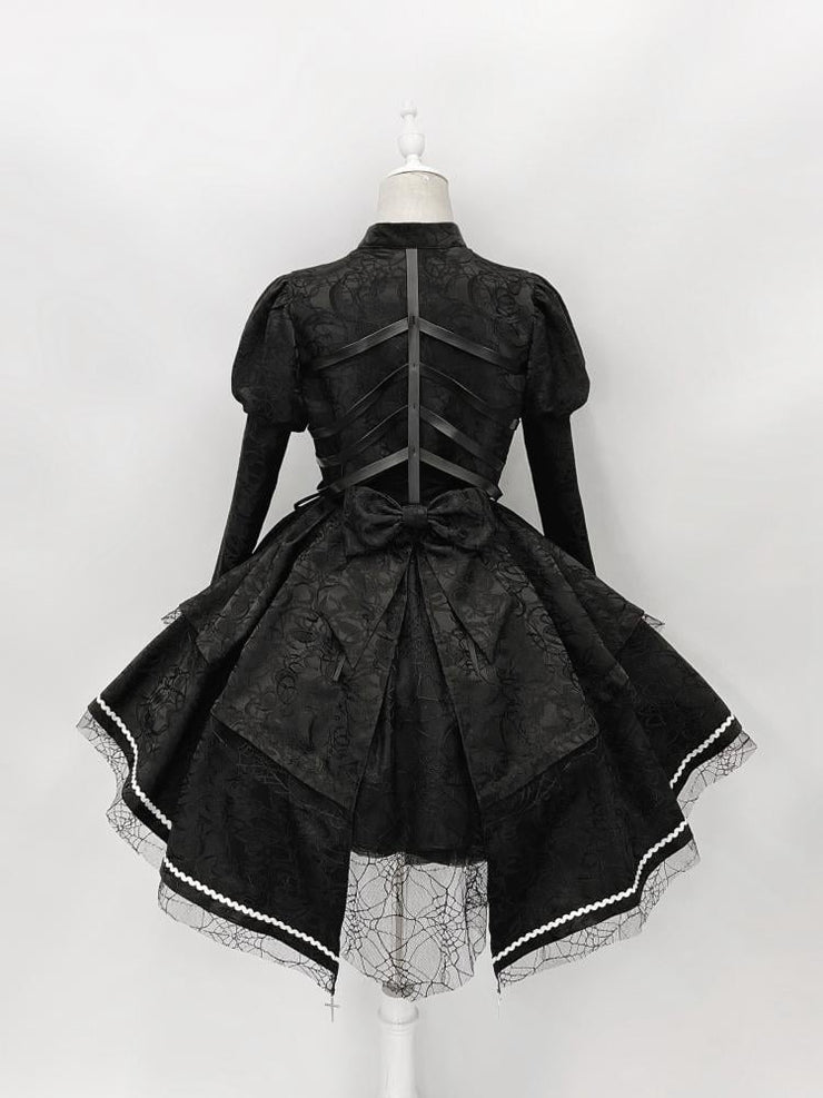 Black Rose Ribs Embroidery Gothic Jumper Skirt/Jumper Skirt+Bolero Set