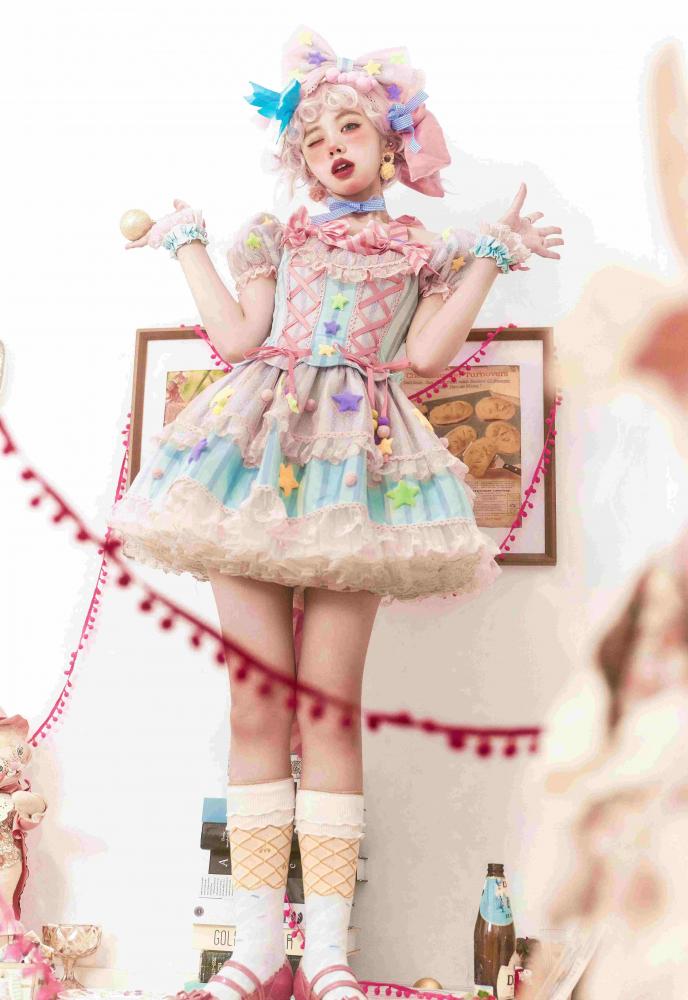 Sugar Magic Circus Sweet Stars and Pompoms Decorated One Piece