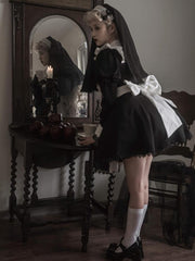 Lace Cross Pattern Ruffle Trim Design Long Sleeves Lolita OP