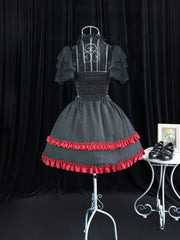 Cross Design Gothic Jumper Skirt Cutout Detail Tiered Skirt and Ruffle Trim