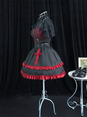 Cross Design Gothic Jumper Skirt Cutout Detail Tiered Skirt and Ruffle Trim