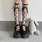 Black / White Hollow Out Self-tie Mesh Stockings