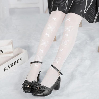 Butterfly Forest White Thin Tights
