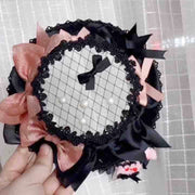 Handmade Sweetheart House Kitty Black Pink Lace KC / Hat / Hairclips / Brooch