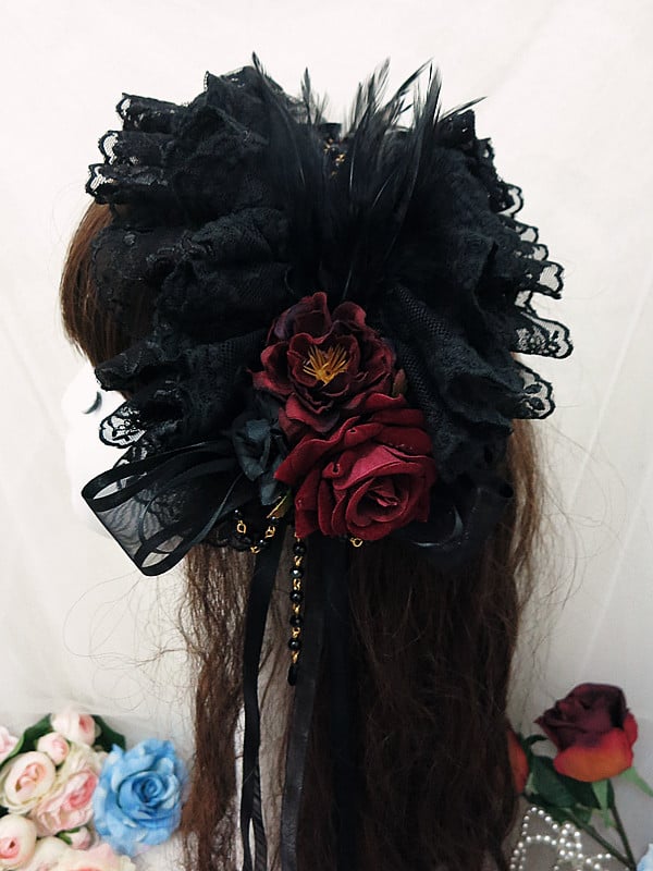 Handmade Gothic Lolita Feather Rose KC