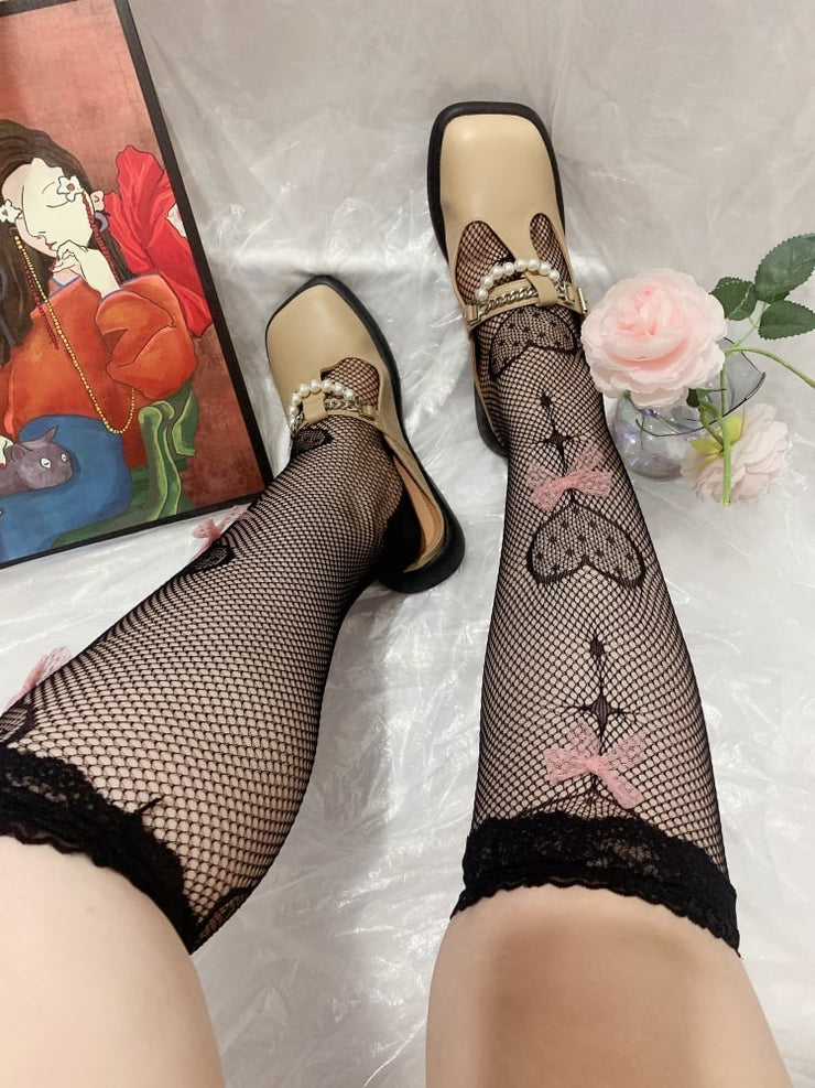 Plus Size JK Bowknot Heart-shaped Fishnet Lolita Stockings