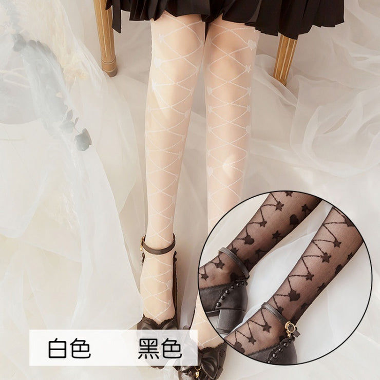 Heart Star Interlaced Lolita Thin Overknee Stockings