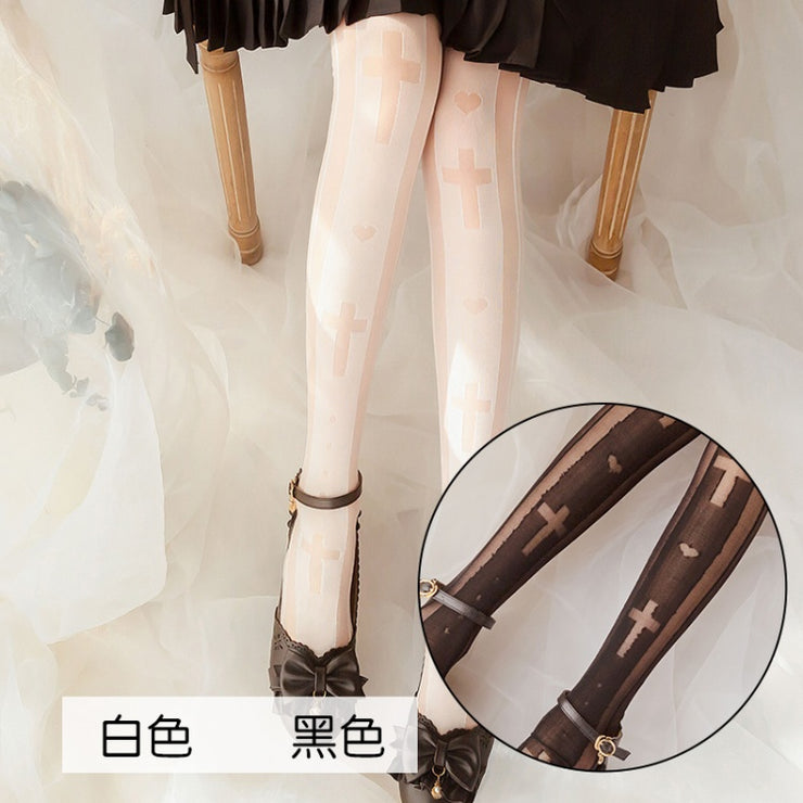 Falling Cross Lolita Thin Overknee Stockings