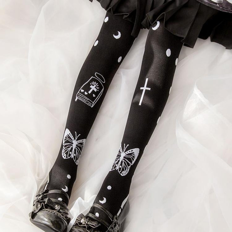 Death Prayer Lolita Black Knitted Overknee Stockings