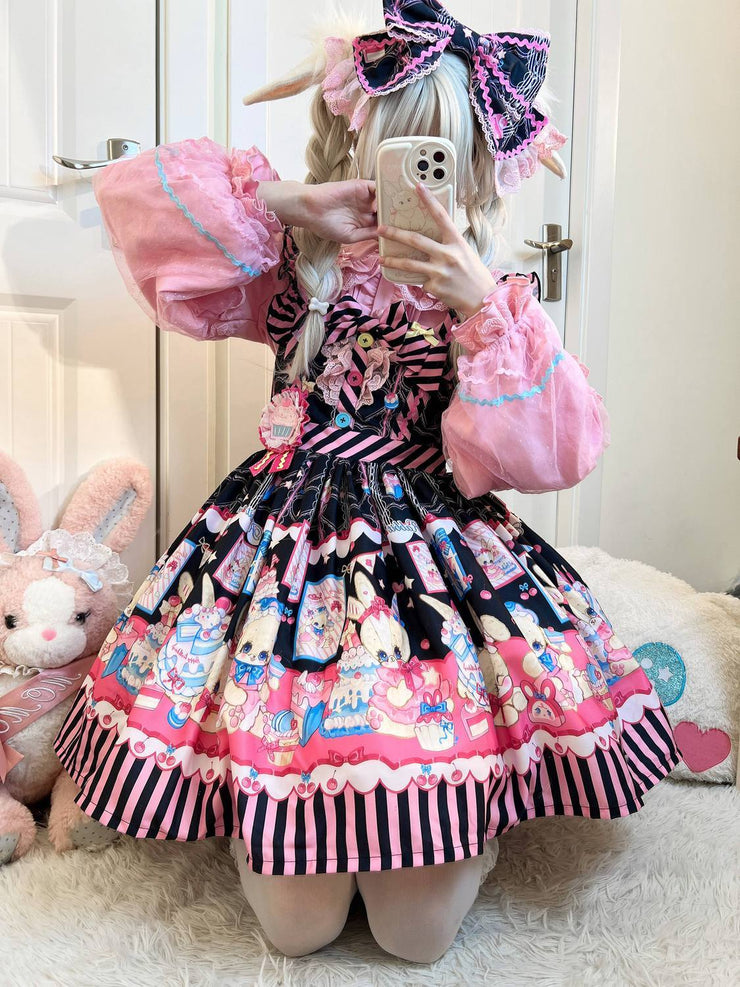 【Rabbit Dessert Chef】~Original Design of White Sugar GirllolitaDress SweetjskSuspender Dress