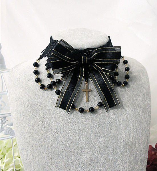 Handmade Gothic Lolita Bowknot Bead Chain Choker