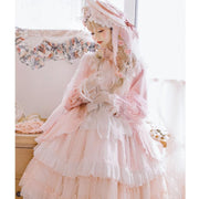 Pink Sakura Stand Collar Sweet One Piece Set Cherry Blossom Hem