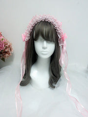 Handmade Sweet Lolita Pink Double Layer Lace Bowknot Hairbnd