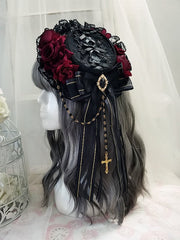 Handmade Elegant Gothic Cross Bowknot Mini Flat Hat with Hairclip