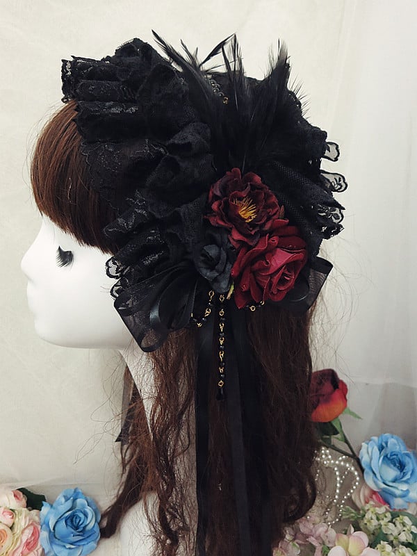 Handmade Gothic Lolita Feather Rose KC