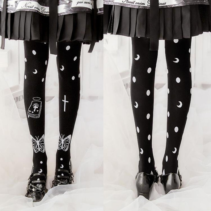 Death Prayer Lolita Black Knitted Overknee Stockings