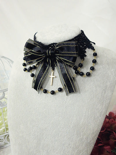 Handmade Gothic Lolita Bowknot Bead Chain Choker