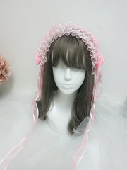 Handmade Sweet Lolita Pink Double Layer Lace Bowknot Hairbnd