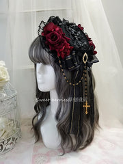 Handmade Elegant Gothic Cross Bowknot Mini Flat Hat with Hairclip