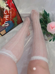 Plus Size JK White / Black Heart-shaped Lolita Mesh Stockings