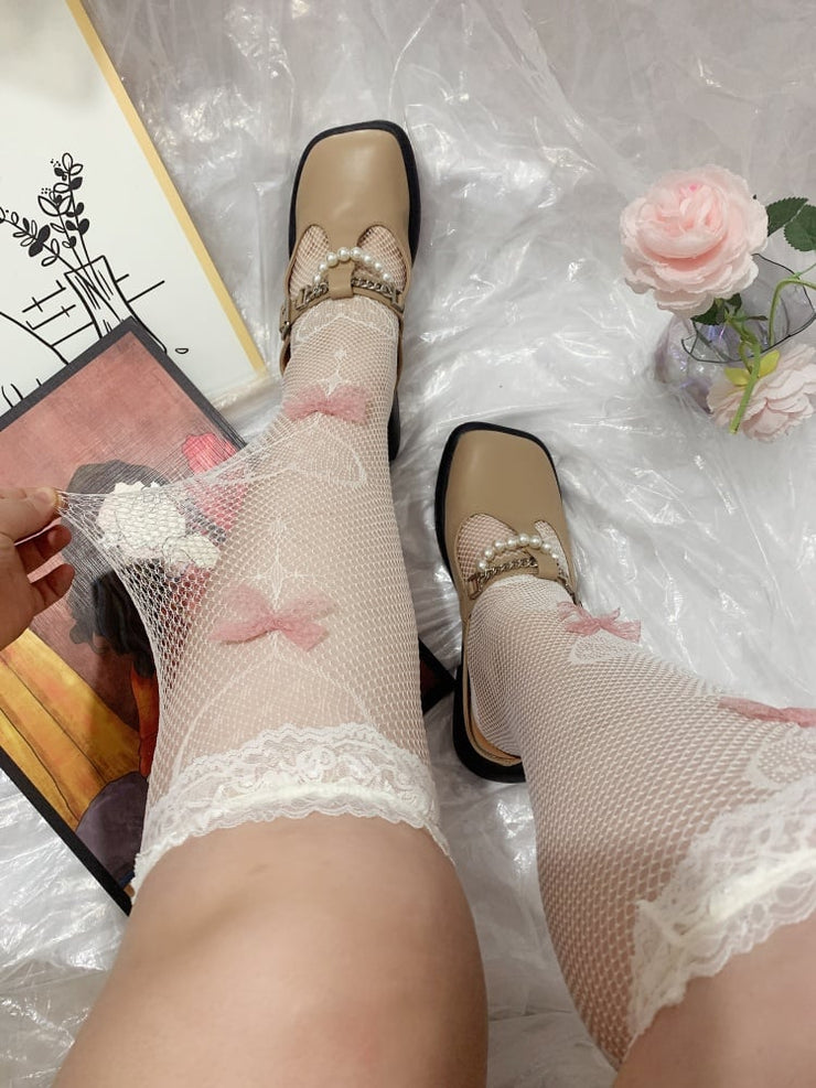 Plus Size JK Bowknot Heart-shaped Fishnet Lolita Stockings